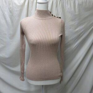 INC. L/S Ribbed Mock Neck Metallic Blush Pink Sweater